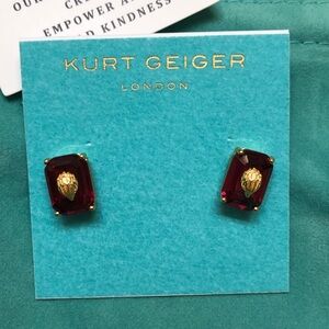 Kurt Geiger Emerald Cut Fuchsia Crystal Stud Earrings Eagle Head Accent NWT